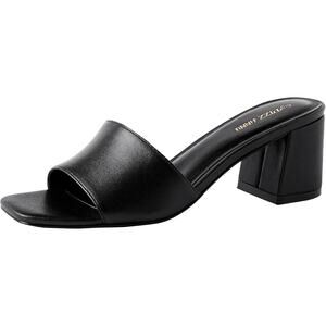 New Pizz Annu Womens 7 Black Faux Leather Open Toe 2.5" Block Heel Shoes w Flaw